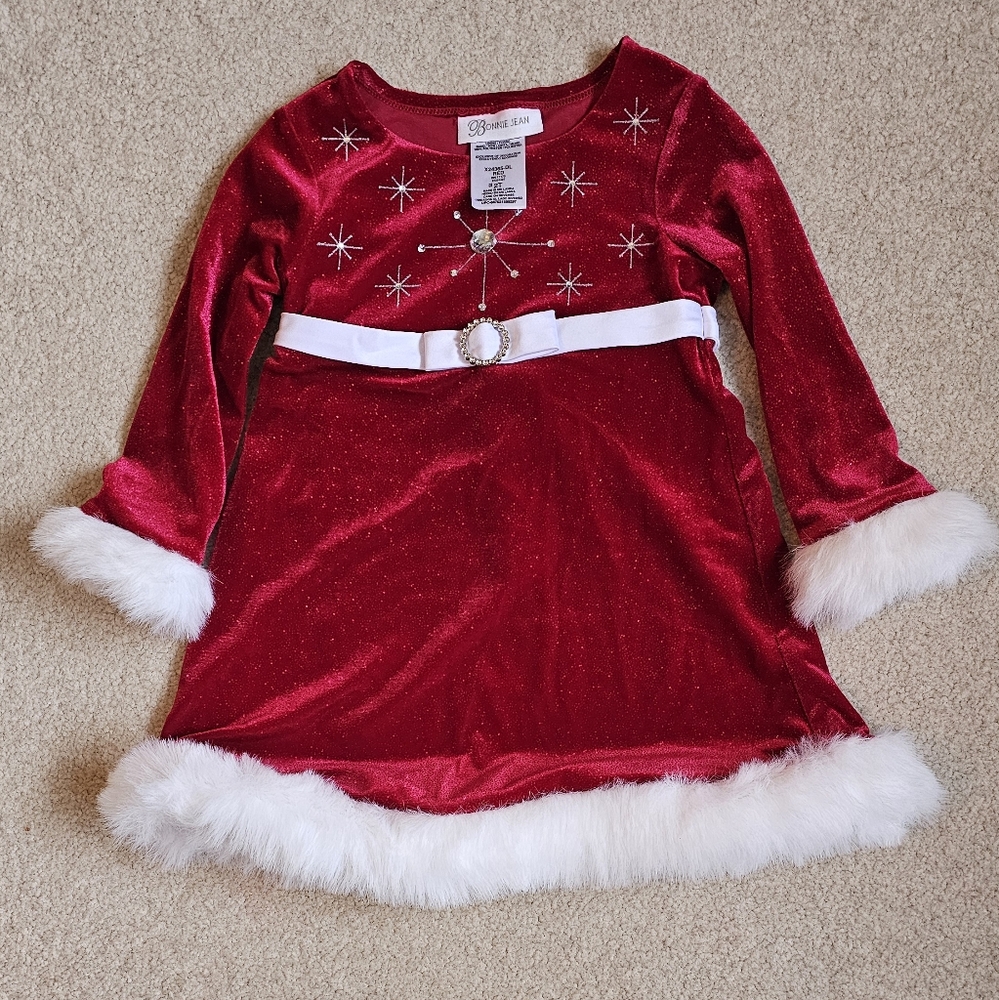 Toddler Girls Santa Dress with faux fur, Christmas Dress, Great Condition